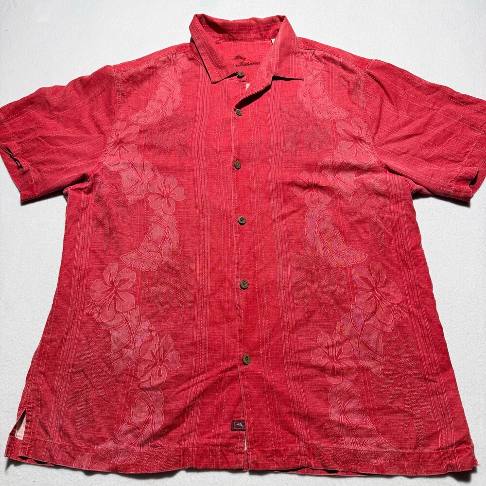 Tommy Bahama XL Red Linen Cotton Blend Short Sleeve Shirt
